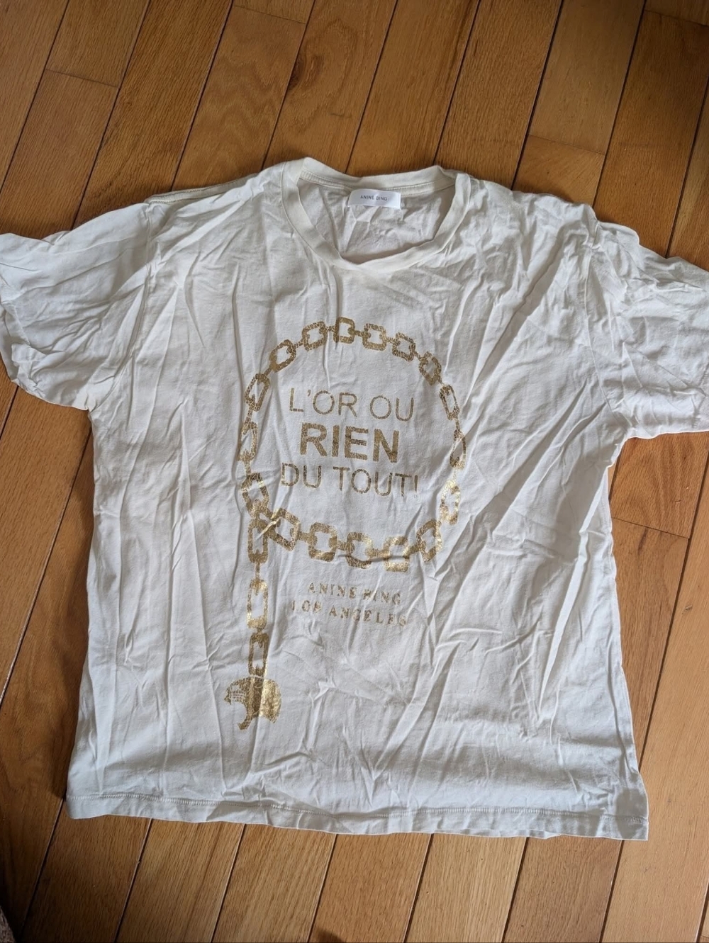 Anine Bing White Tee with Gold Chain Graphic